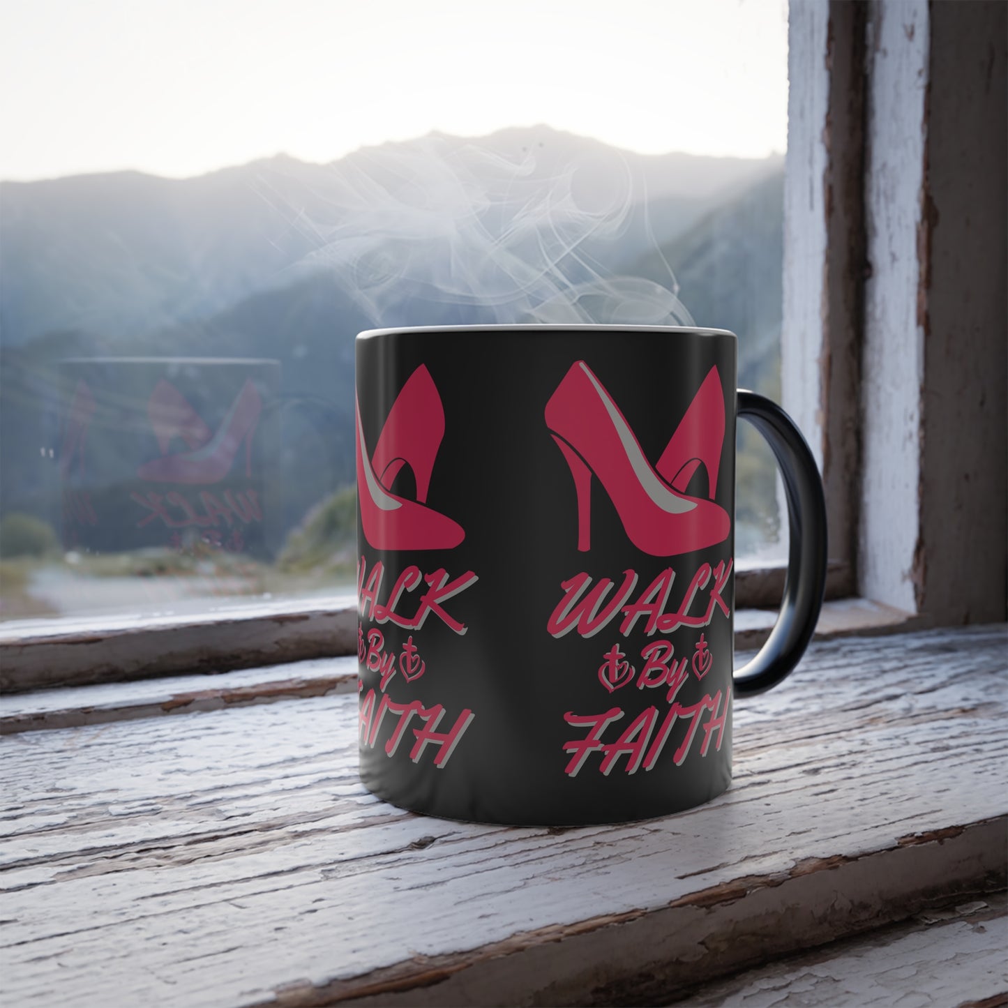 Walk By Faith Biblical Color Morphing Coffee Mug with High Heel Design Christian Gift for Her