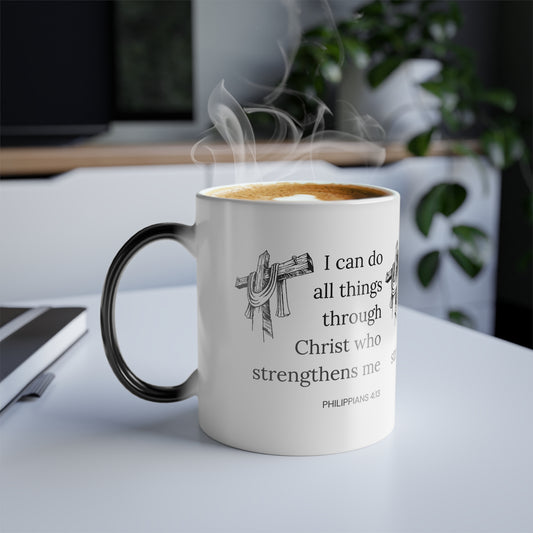 Philippians 4:13 KJV Color Morphing Coffee Mug Biblical Strength and Empowerment