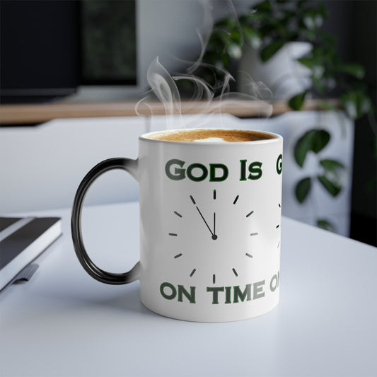 God Is On Time Color Morphing Coffee Mug Biblical Christian Gift for Faith-Based Coffee Lovers