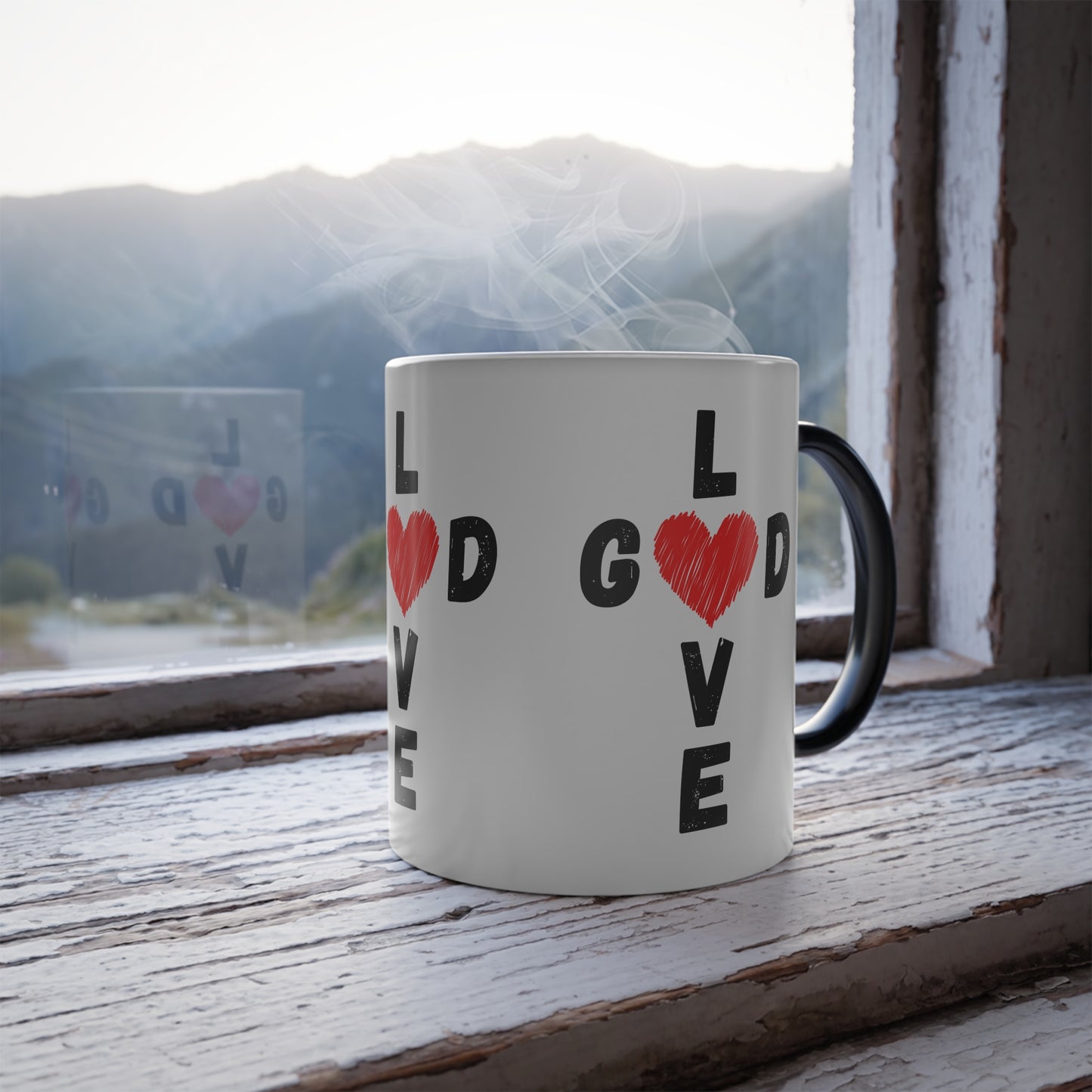 Love God Cross Shaped Color Morphing Coffee Mug Inspirational Christian Gift for Faith-Based Living