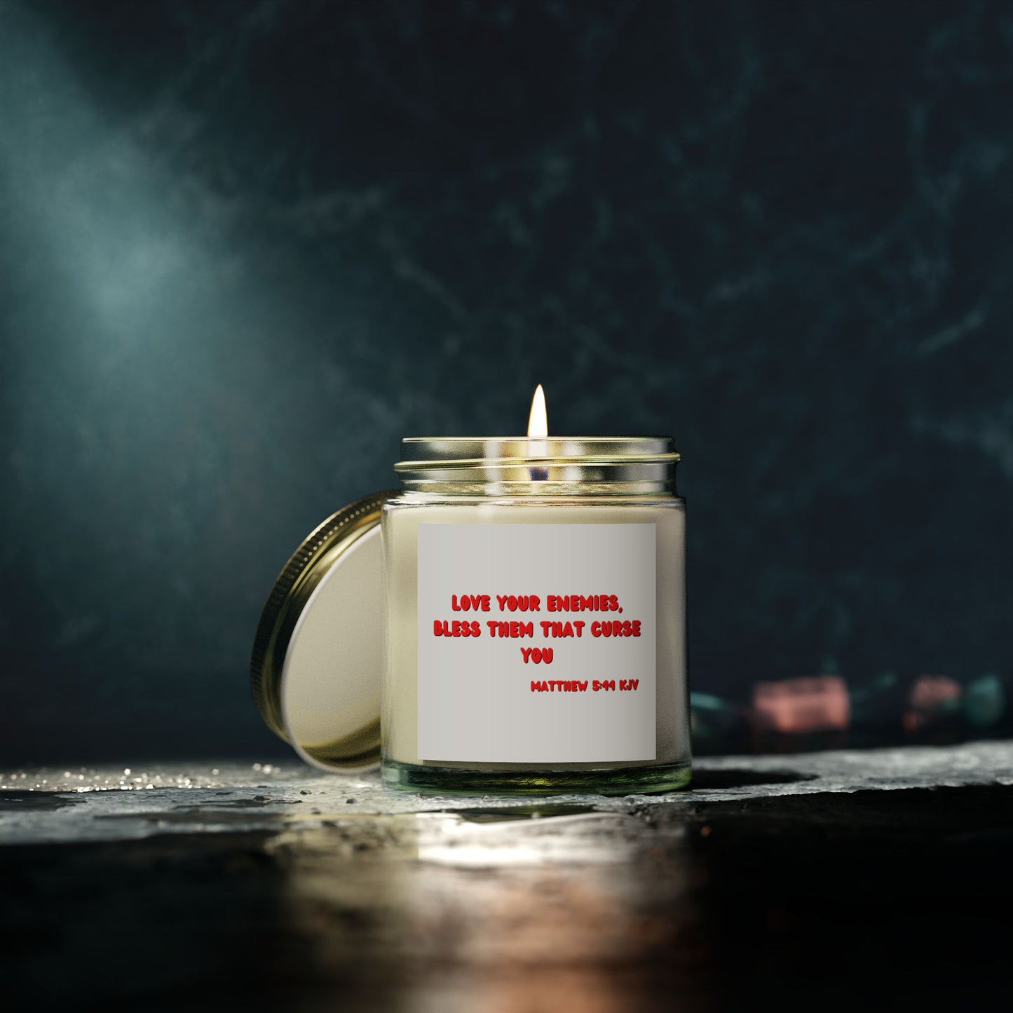 Matthew 5:44 KJV Scented Candle Love Your Enemies Biblical Christian Gift for Faith-Based Living