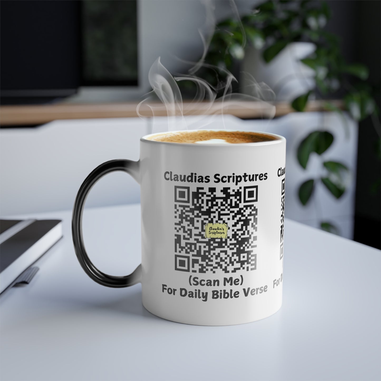 Claudias Scriptures QR Code Color Morphing Coffee Mug Scan for Daily Bible Verse Gift for Faith Based Coffee Lovers