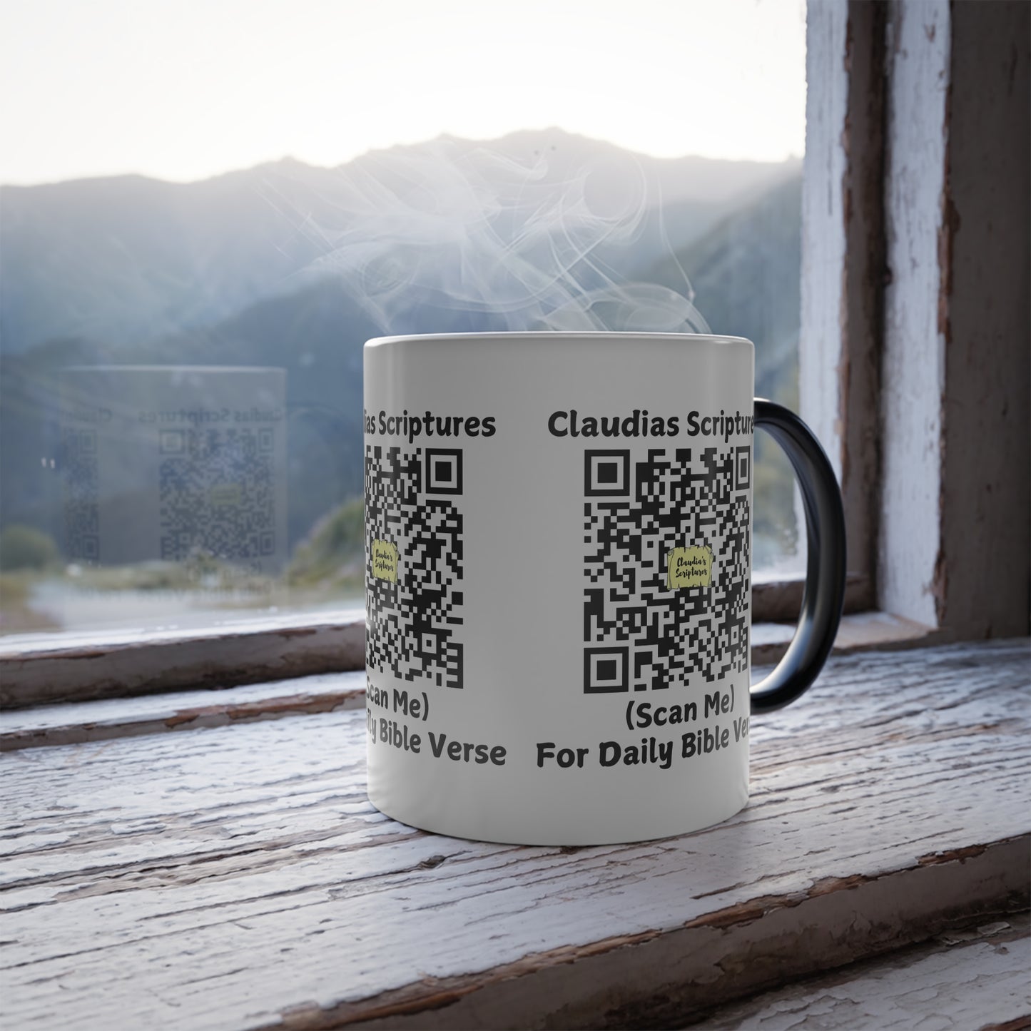 Claudias Scriptures QR Code Color Morphing Coffee Mug Scan for Daily Bible Verse Gift for Faith Based Coffee Lovers