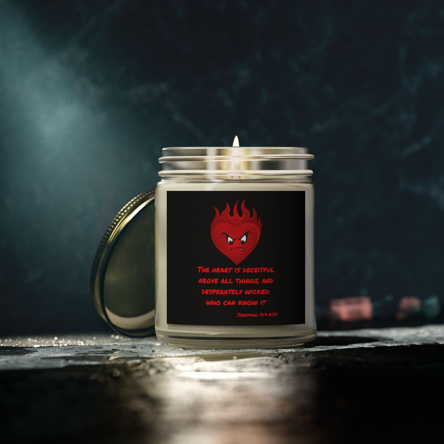 Jeremiah 17:9 KJV Scented Candle The Heart is Deceitful Biblical Christian Gift for Faith-Based Candle Lovers