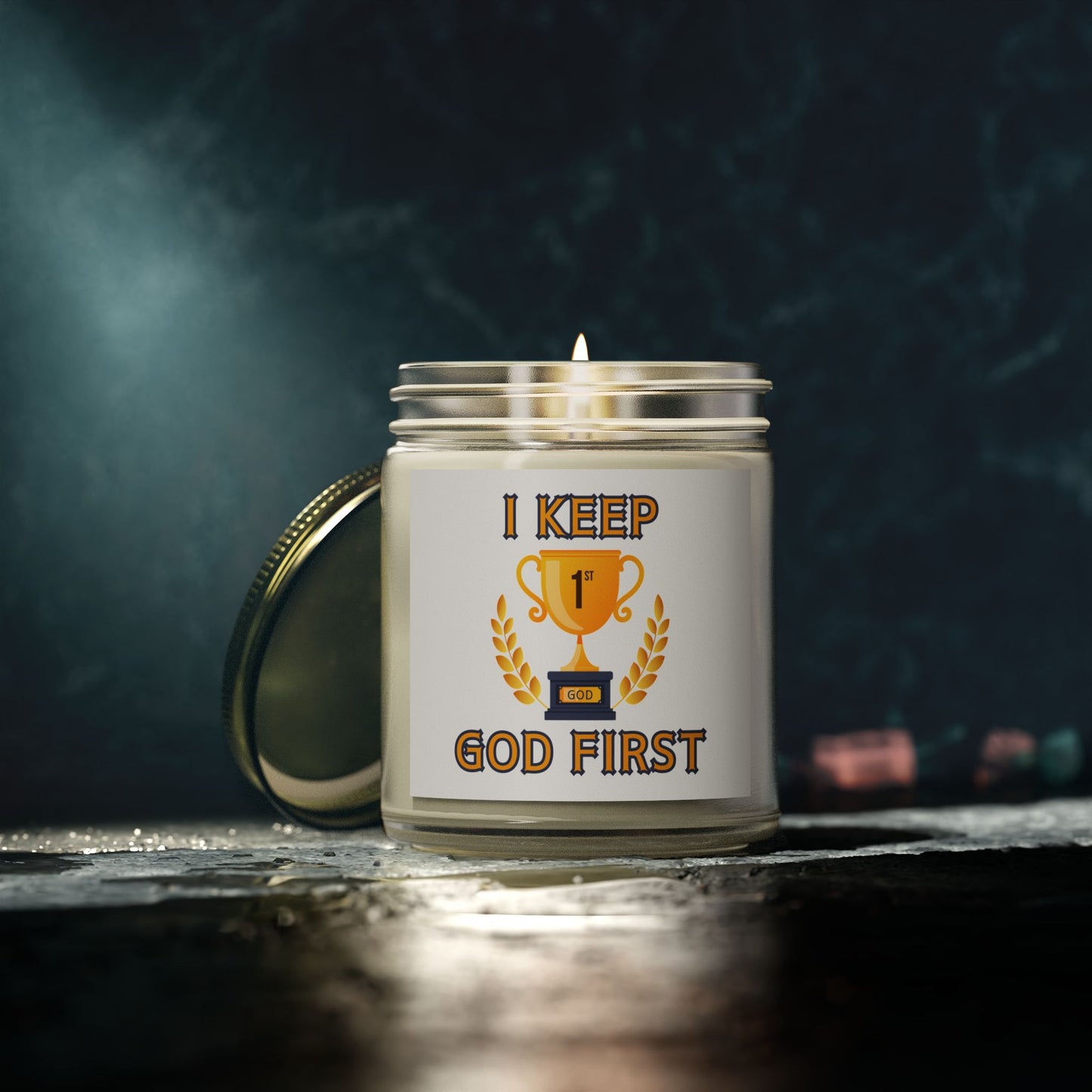 I Keep God First Scented Candle Inspirational Christian Gift for Faith-Based Living