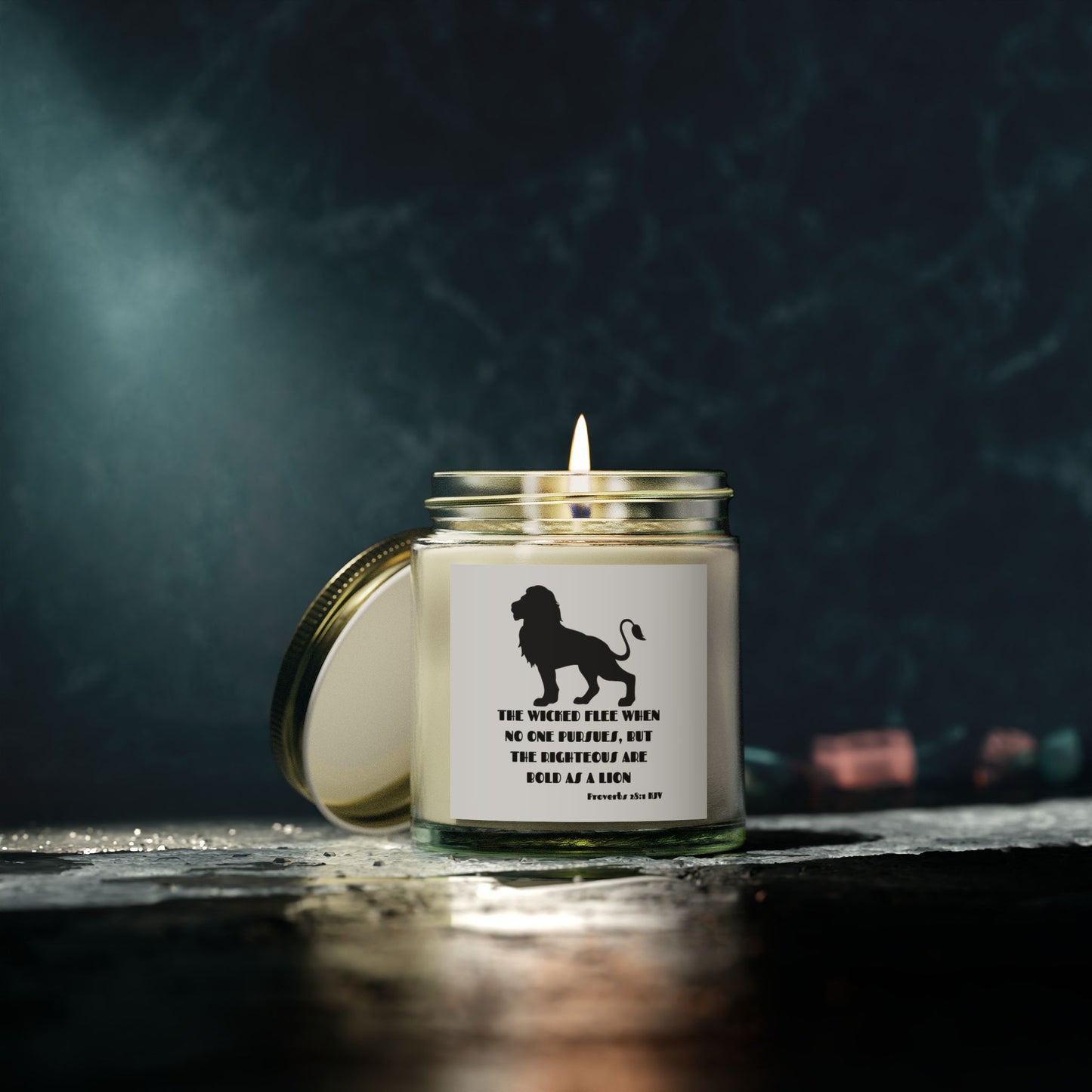 Proverbs 28:1 KJV Scented Candle The Righteous Are Bold as a Lion Christian Gift for Faith-Based Living