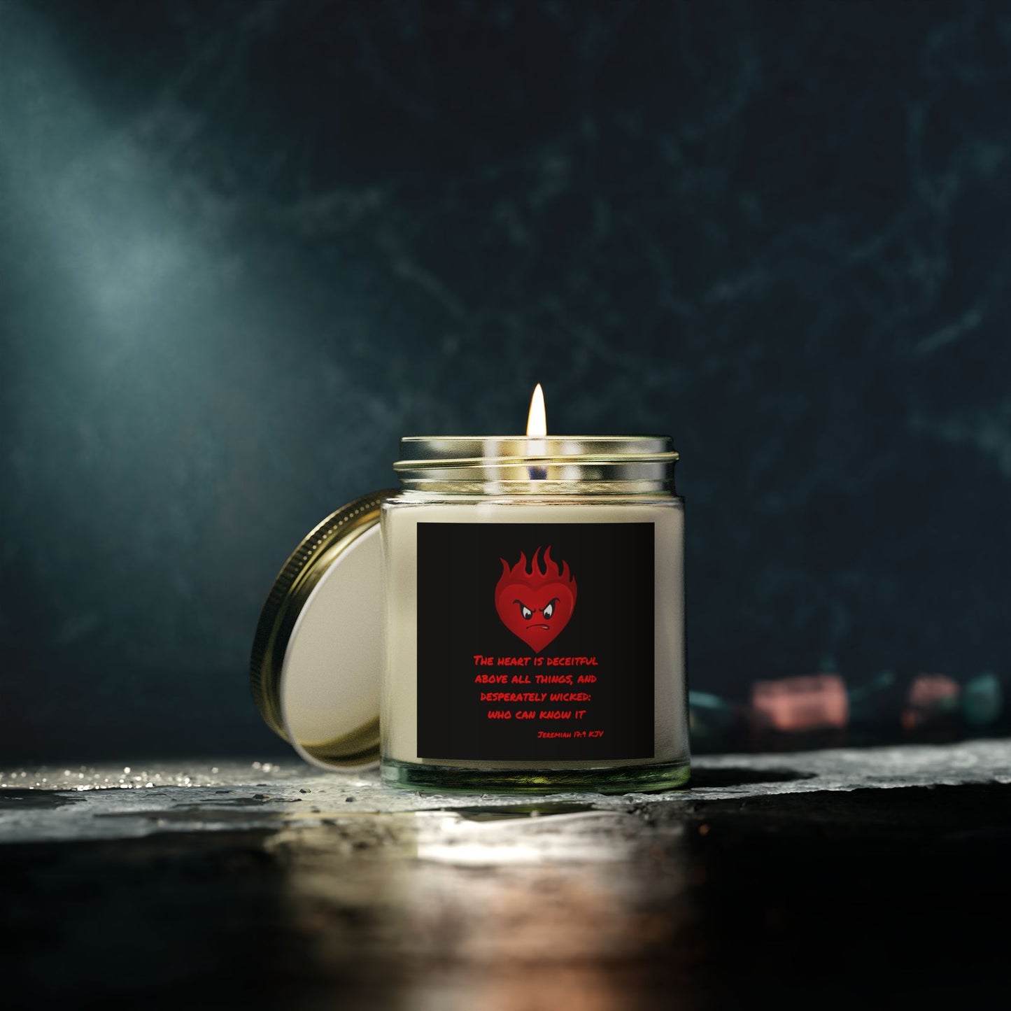 Jeremiah 17:9 KJV Scented Candle The Heart is Deceitful Biblical Christian Gift for Faith-Based Candle Lovers