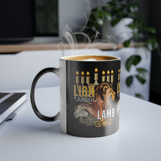 Lion of Judah, Lamb of God Color Morphing Coffee Mug Embrace Faith & Strength