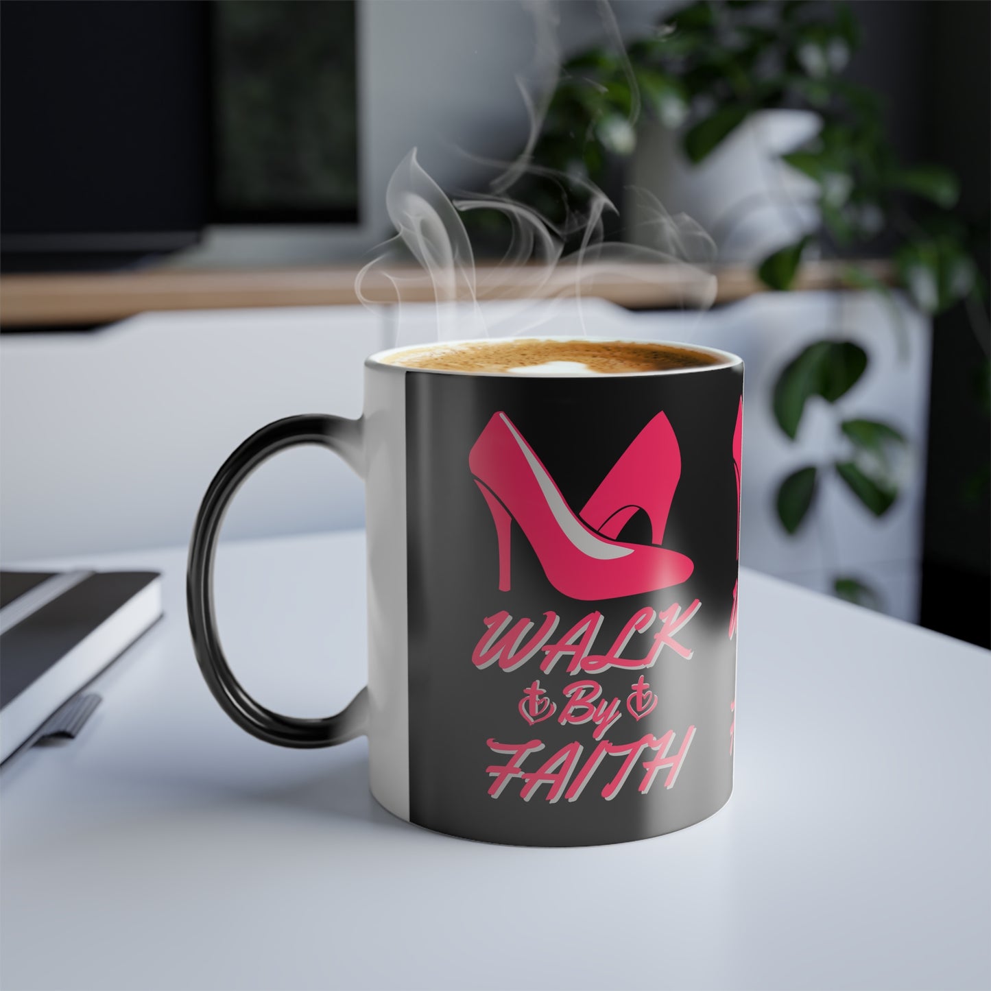 Walk By Faith Biblical Color Morphing Coffee Mug with High Heel Design Christian Gift for Her