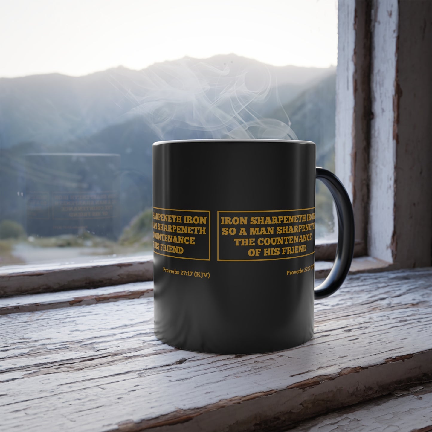 Proverbs 27:17 KJV Color Morphing Coffee Mug Iron Sharpens Iron Inspirational Faith Based Gift For Believers